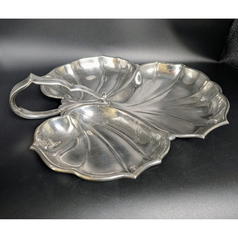 Vintage Silverplate Lily Pad Tri Compartment Serving Dish